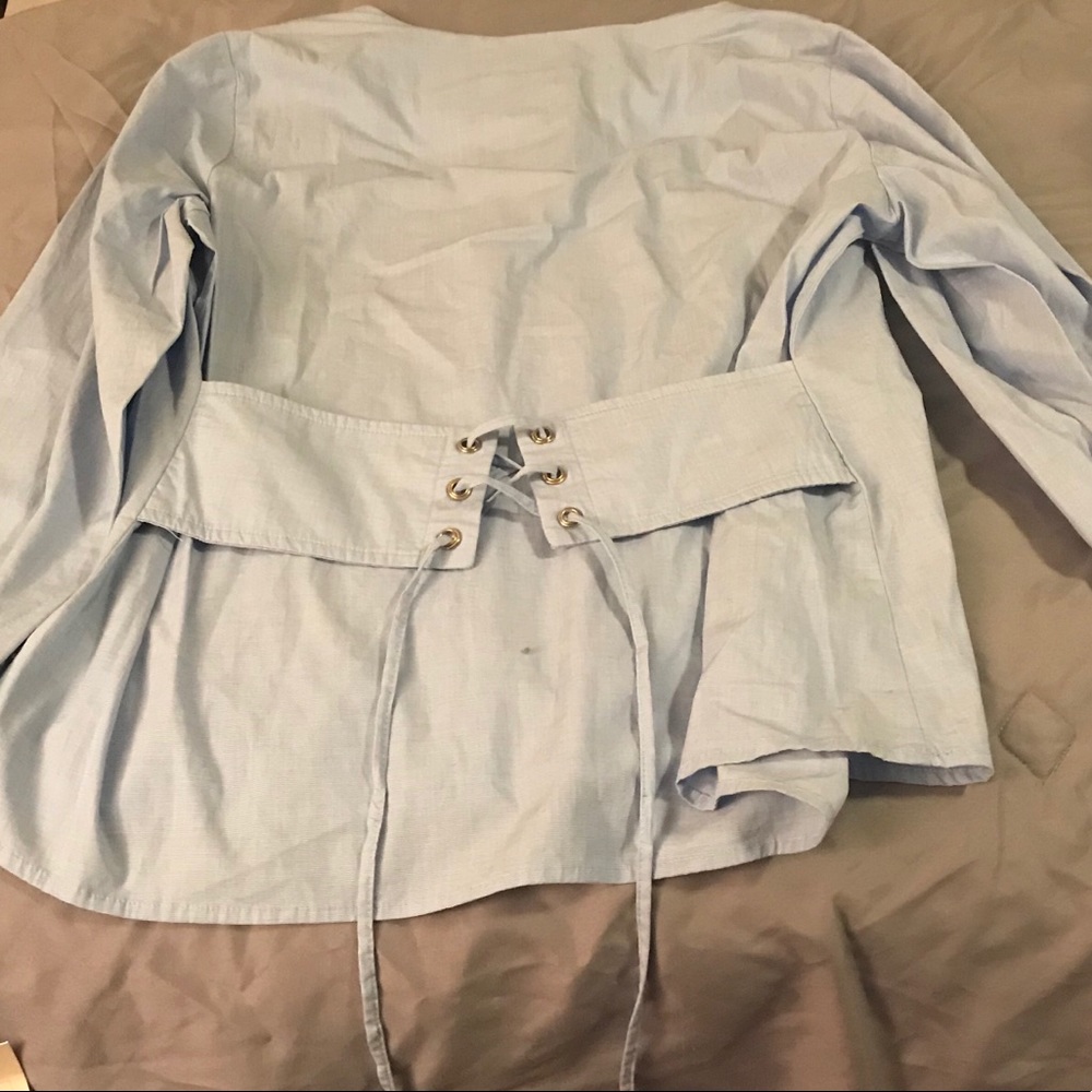 💥A New Day Blue Fitted Blouse w Lace-Up Bk Corset - Picture 2 of 5